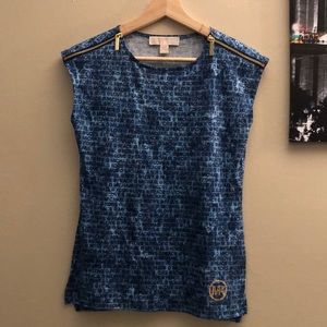 NWT Michael Kors Zippered Sleeveless Logo Top - Size XS - Denim Color/Style